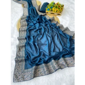 Generic Women's Silk Embroidred Saree With Unstitched Blouse 5.5Mtr (Light Green)