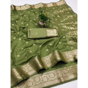 Generic Women's Jacquard Silk Jaquard Woven Saree With Unstitched Blouse 5.5Mtr (Green)