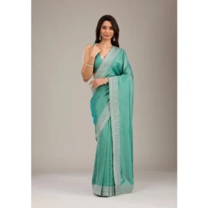 Generic Women's Silk Embroidred Saree With Unstitched Blouse 5.5Mtr (Light Green)