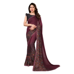 Generic Women's Georgette Printed Saree With Unstitched Blouse 5.5Mtr (Maroon)