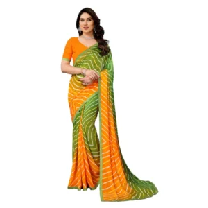 Generic Women's Georgette Printed Saree With Unstitched Blouse 5.5Mtr (Green)