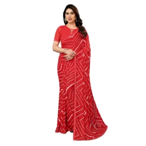 Generic Women's Georgette Printed Saree With Unstitched Blouse 5.5Mtr (Red)