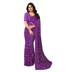 Generic Women's Georgette Printed Saree With Unstitched Blouse 5.5Mtr (Purple)