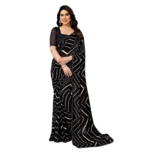Generic Women's Georgette Printed Saree With Unstitched Blouse 5.5Mtr (Black)