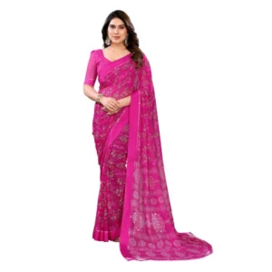 Generic Women's Georgette Printed Saree With Unstitched Blouse 5.5Mtr (Pink)