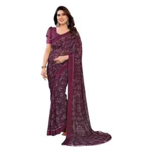 Generic Women's Georgette Printed Saree With Unstitched Blouse 5.5Mtr (Wine)