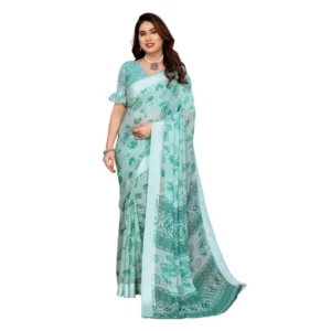 Generic Women's Georgette Printed Saree With Unstitched Blouse 5.5Mtr (Green)
