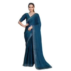 Generic Women's Rangoli Diamond Weaving - Stone Work Saree With Unstitched Blouse 5.5Mtr (Teal)