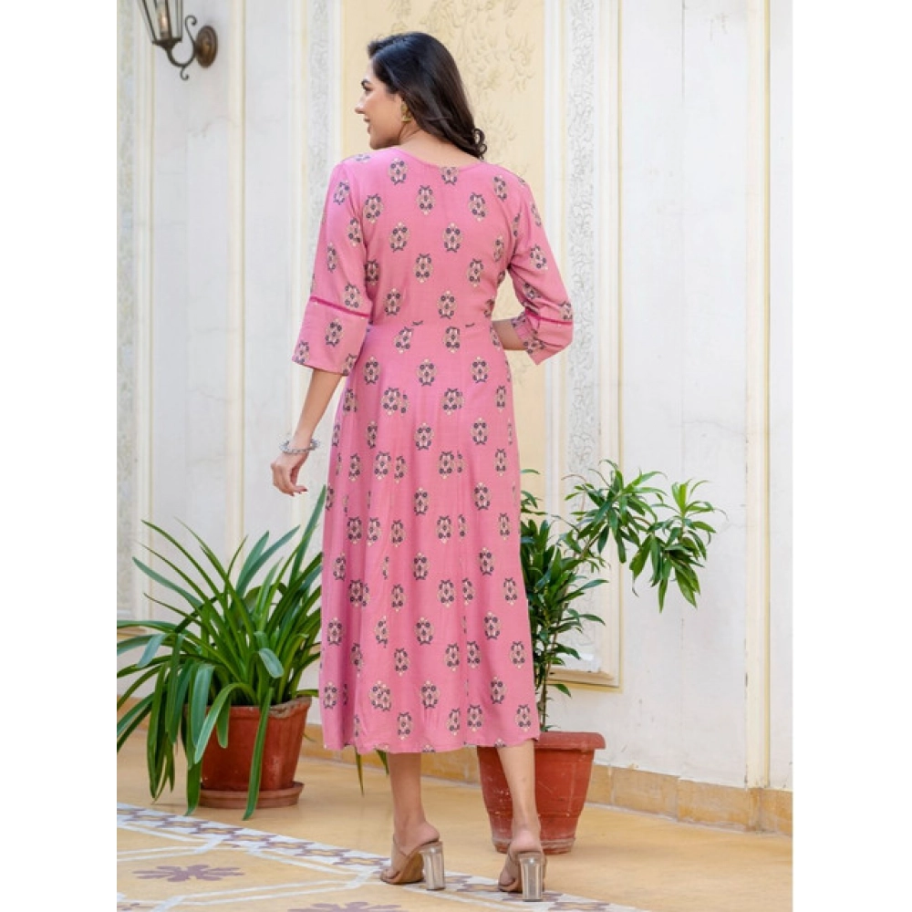 Generic Women's Rayon Print With Embroidery Work A-Line Kurti (Wine) - Image 4