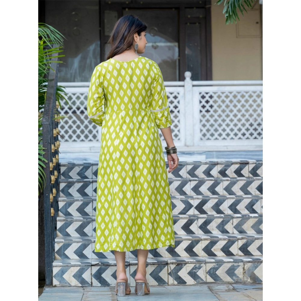 Generic Women's Rayon Print With Embroidery Work A-Line Kurti (Parrot) - Image 2