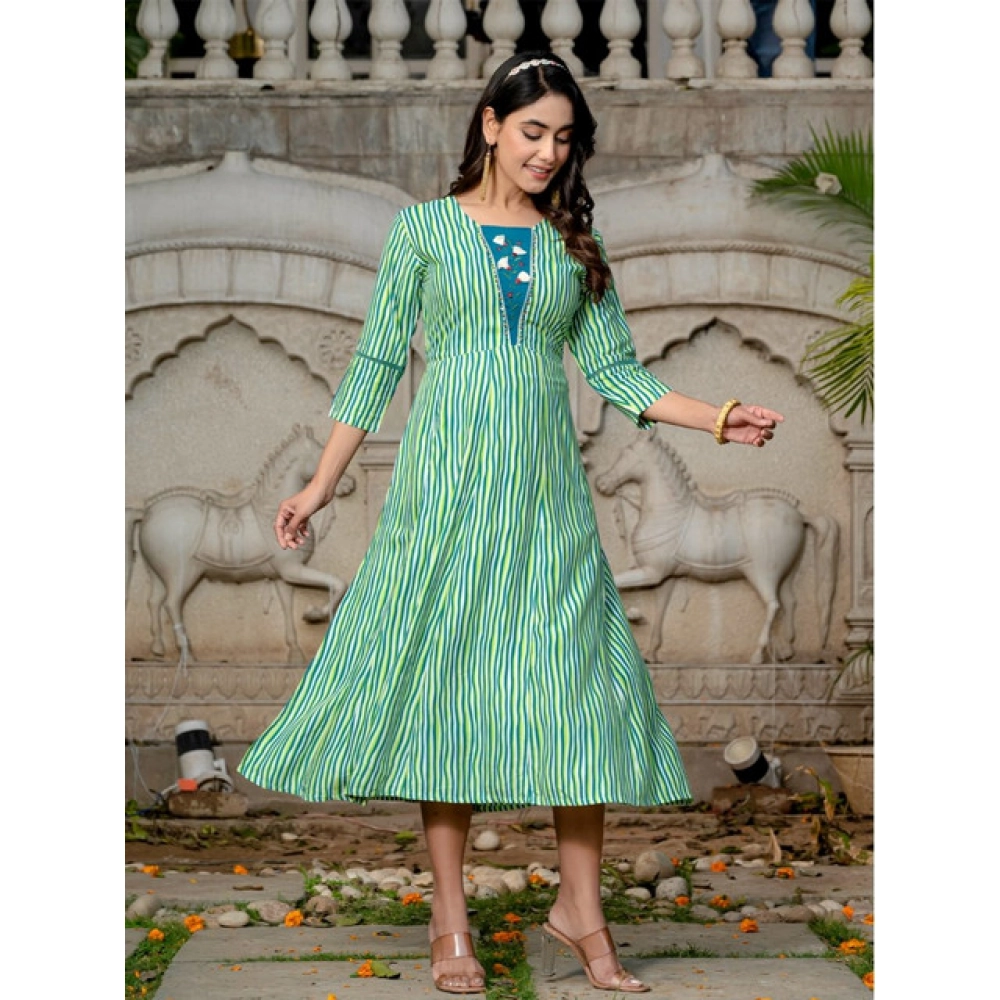 Generic Women's Rayon Print With Embroidery Work A-Line Kurti (Rama) - Image 5