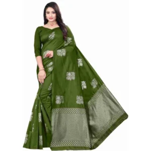 Generic Women's Soft Lichi Silk Printed Saree With Unstitched Blouse 5.5Mtr (Green)