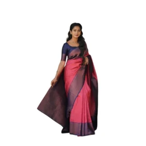 Generic Women's Soft Lichi Silk Printed Saree With Unstitched Blouse 5.5Mtr (Red)