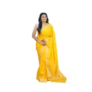 Generic Women's Soft Lichi Silk Printed Saree With Unstitched Blouse 5.5Mtr (Yellow)