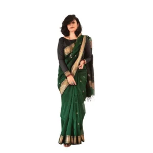 Generic Women's Soft Lichi Silk Printed Saree With Unstitched Blouse 5.5Mtr (Green)