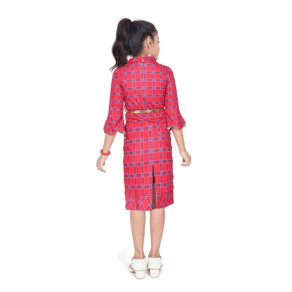 Generic Girl's Knitted Printed 3/4 th Sleeve Close Neck Dress (Pink) - Image 4