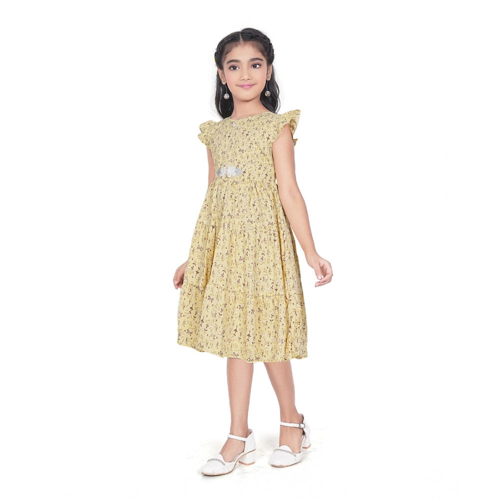 Generic Girl's Twill Printed Short Sleeve Round Neck Dress (Yellow) - Image 3