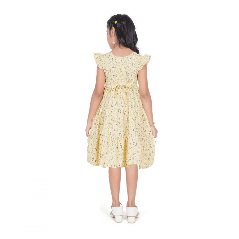 Generic Girl's Twill Printed Short Sleeve Round Neck Dress (Yellow) - Image 4