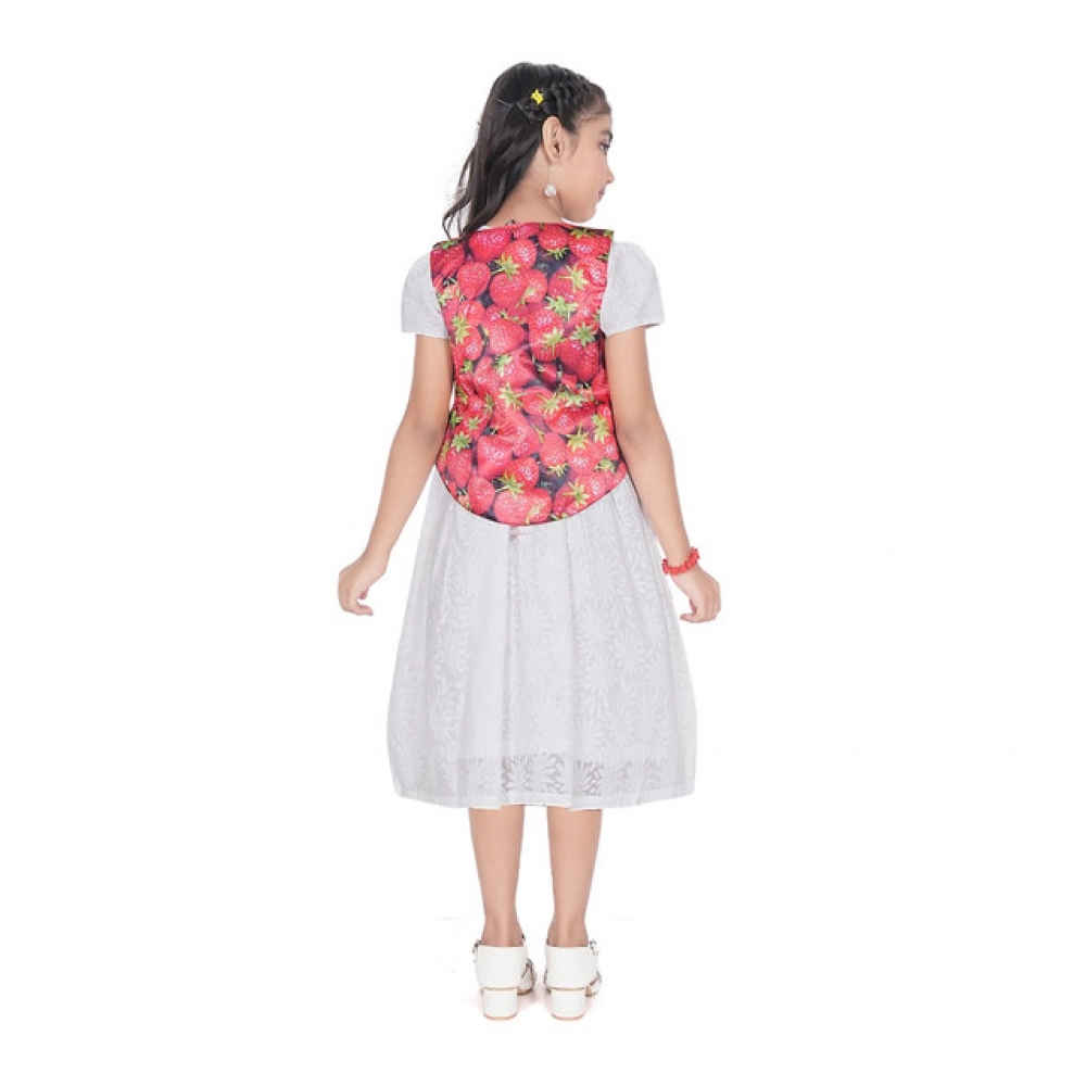Generic Girl's Heavy Chicken Printed Short Sleeve Round Neck Dress (White) - Image 3
