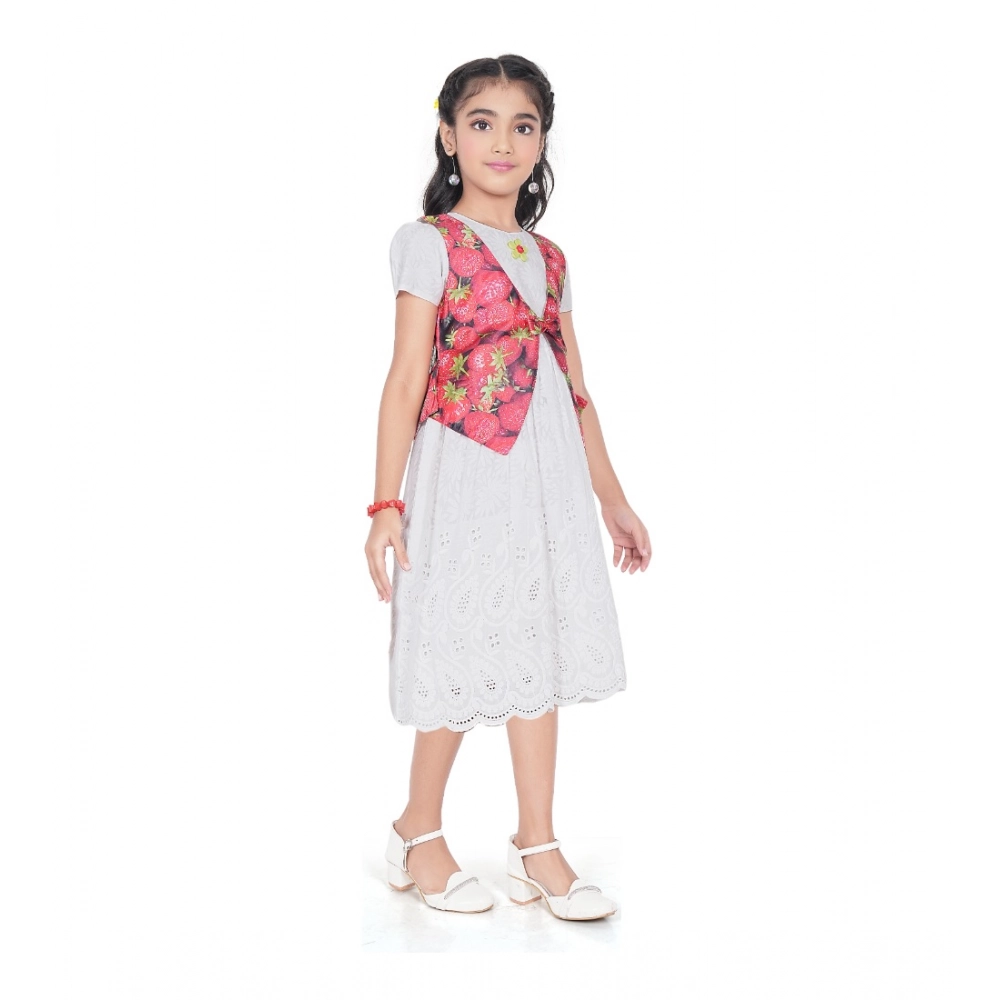 Generic Girl's Heavy Chicken Printed Short Sleeve Round Neck Dress (White) - Image 2