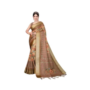 Generic Women's Cotton Silk  Printed Saree With Unstitched Blouse 5.5Mtr (Peach)