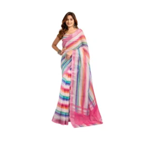 Generic Women's Faux_Linen Printed Ready-to-Wear Saree With Unstitched Blouse 5.5 Mtr (Multicolor)