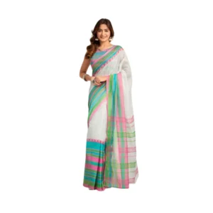 Generic Women's Faux_Linen Printed Ready-to-Wear Saree With Unstitched Blouse 5.5 Mtr (White)