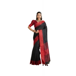 Generic Women's Raw_Silk Woven Saree With Unstitched Blouse 5.5Mtr (Black)