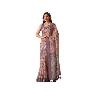 Generic Women's Faux_Linen Printed Saree With Unstitched Blouse 5.5Mtr (Mauve)