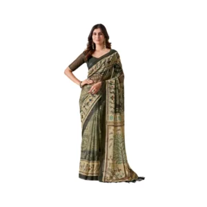 Generic Women's Georgette Printed Saree With Unstitched Blouse 5.5Mtr (Olive)