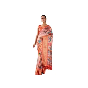 Generic Women's Faux_Silk Printed Saree With Unstitched Blouse 5.5Mtr (Peach)