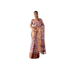 Generic Women's Faux_Silk Printed Saree With Unstitched Blouse 5.5Mtr (Peach)