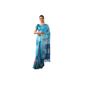 Generic Women's Faux_Silk Printed Saree With Unstitched Blouse 5.5Mtr (Sky_Blue)