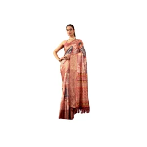 Generic Women's Faux_Silk Printed Saree With Unstitched Blouse 5.5Mtr (Peach)