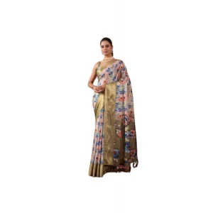 Generic Women's Silk_Blend Printed Saree With Unstitched Blouse 5.5Mtr (Olive)