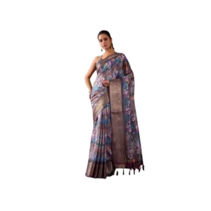 Generic Women's Faux_Silk Printed Saree With Unstitched Blouse 5.5Mtr (Grey)
