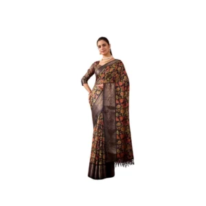 Generic Women's Faux_Banarasi Printed Saree With Unstitched Blouse 5.5Mtr (Black)