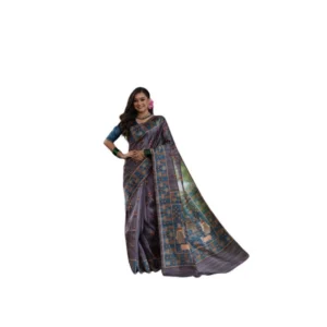 Generic Women's Faux_Tussar_Silk Printed Saree With Unstitched Blouse 5.5Mtr (Grey)
