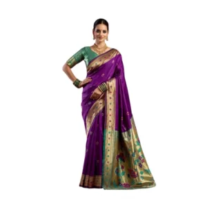 Generic Women's Silk Blend Woven Saree With Unstitched Blouse 5.5 Mtr (Purple)