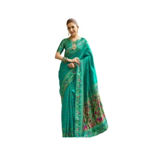 Generic Women's Silk Blend Woven Saree With Unstitched Blouse 5.5 Mtr (Green)
