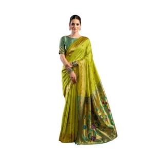 Generic Women's Silk Blend Woven Saree With Unstitched Blouse 5.5 Mtr (Light_Green)