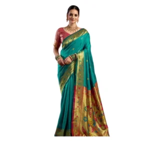 Generic Women's Silk Blend Woven Saree With Unstitched Blouse 5.5 Mtr (Aqua_Blue)