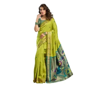 Generic Women's Silk Blend Woven Saree With Unstitched Blouse 5.5 Mtr (Lime)