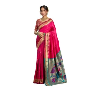 Generic Women's Silk Blend Woven Saree With Unstitched Blouse 5.5 Mtr (Pink)