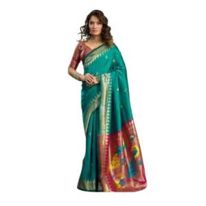 Generic Women's Silk Blend Woven Saree With Unstitched Blouse 5.5 Mtr (Green)
