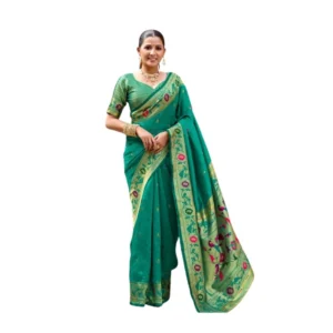 Generic Women's Silk Blend Woven Saree With Unstitched Blouse 5.5 Mtr (Green)