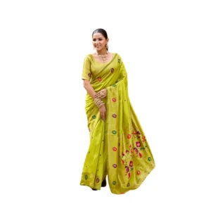 Generic Women's Silk Blend Woven Saree With Unstitched Blouse 5.5 Mtr (Lime)