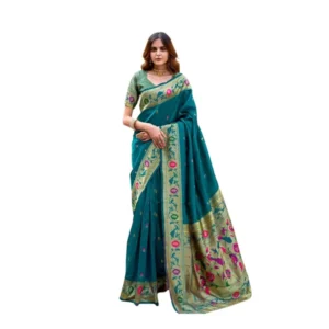 Generic Women's Silk Blend Woven Saree With Unstitched Blouse 5.5 Mtr (Teal)