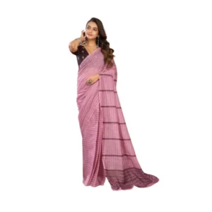 Generic Women's Linen Cotton Printed Ready To Wear Saree With Unstitched Blouse 5.5 Mtr (Light_Pink)