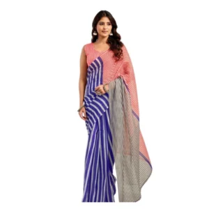 Generic Women's Linen Cotton Printed Ready To Wear Saree With Unstitched Blouse 5.5 Mtr (Blue)